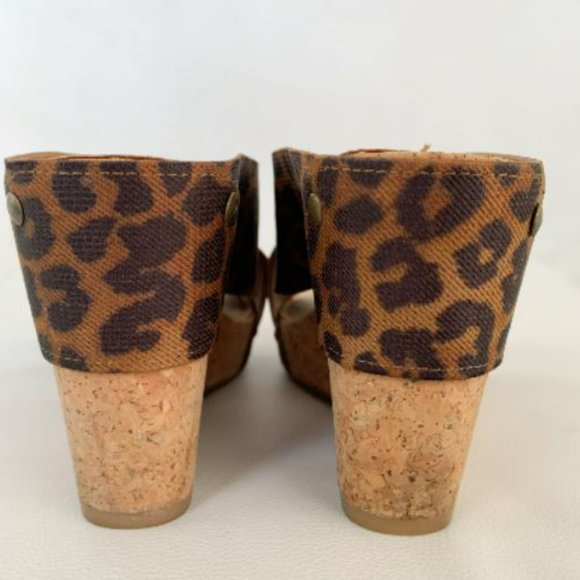 Lucky Brand Miller 2 Cork Wedge Sandals Brown Leopard Mob Wife Wedges - Picture 5 of 9